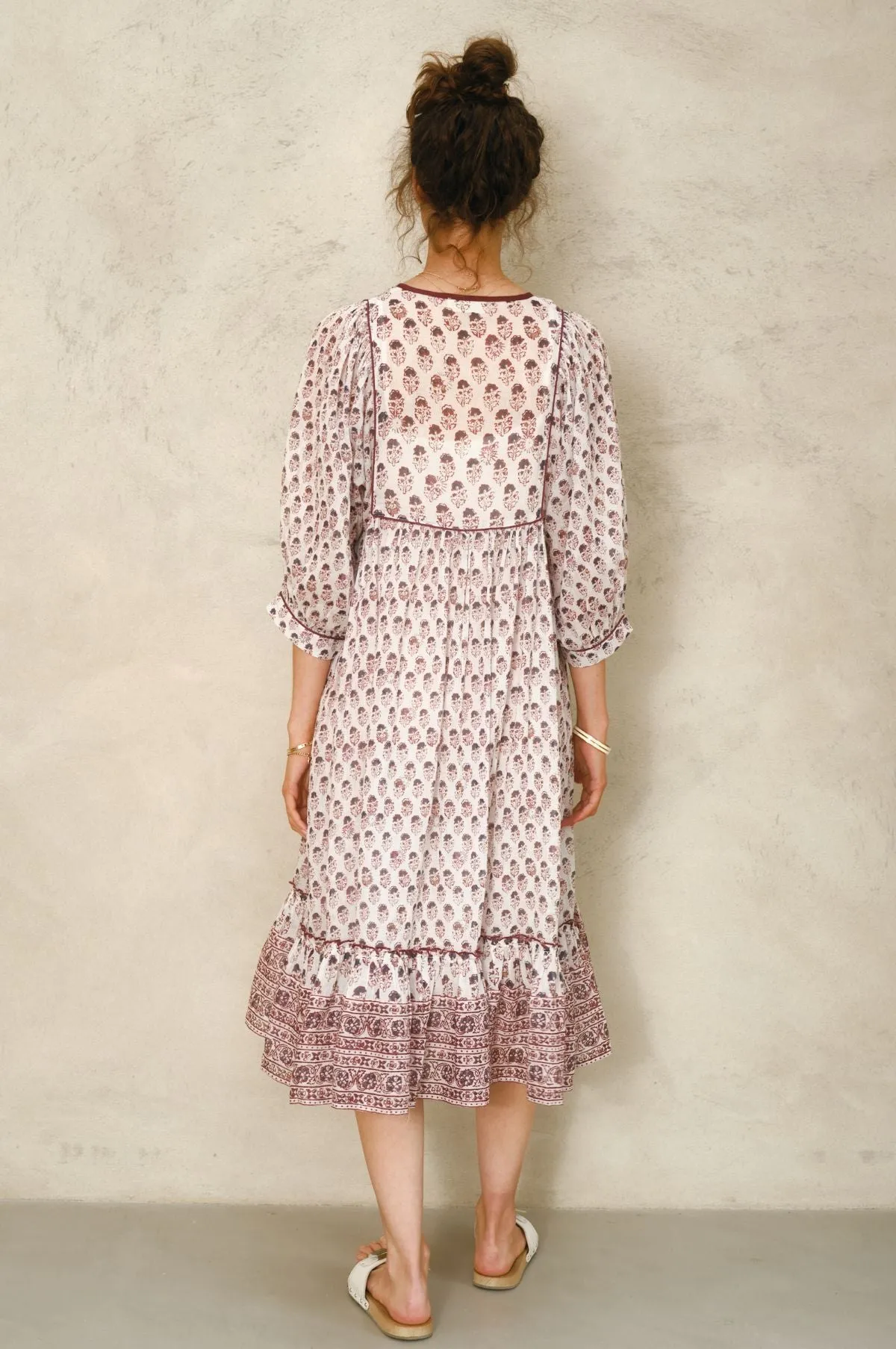 Kiki Print Gathered Dress Blue