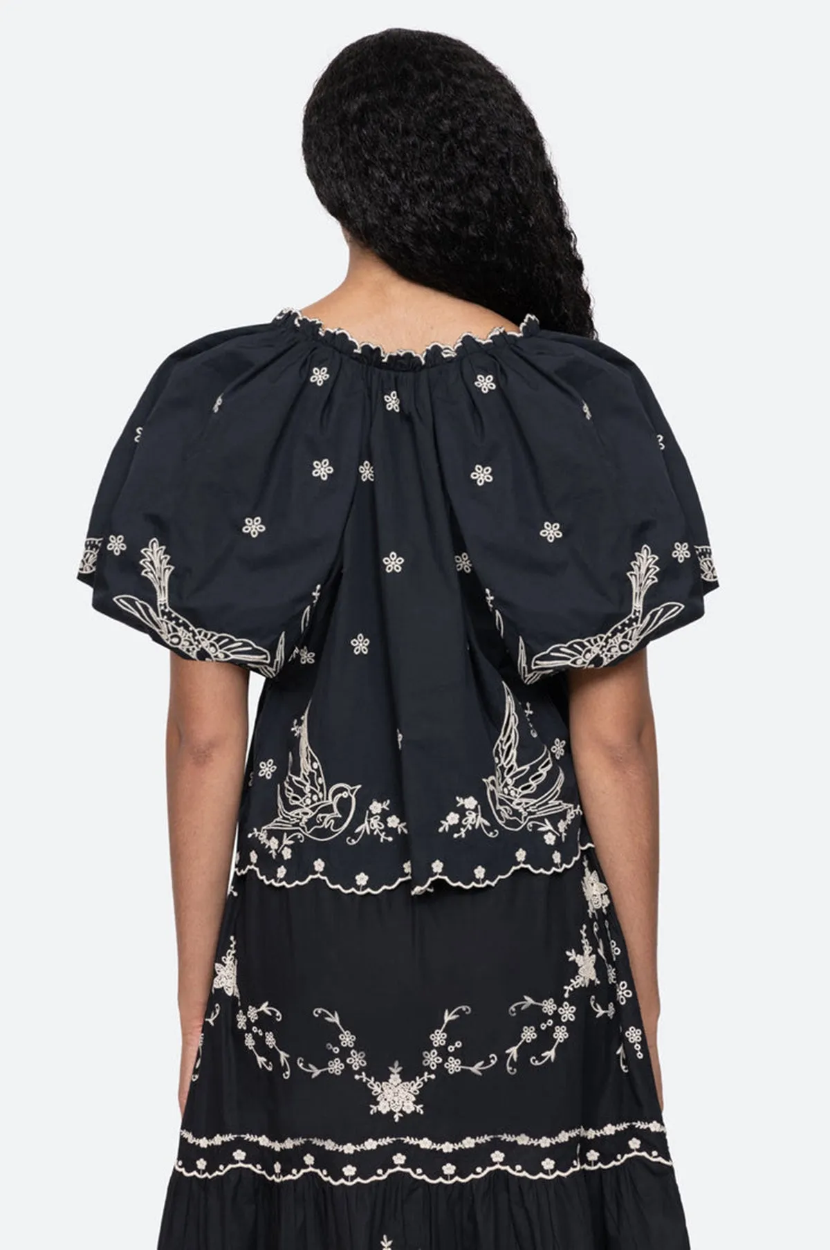 Kingsley Embroidery Tie Front Top Black