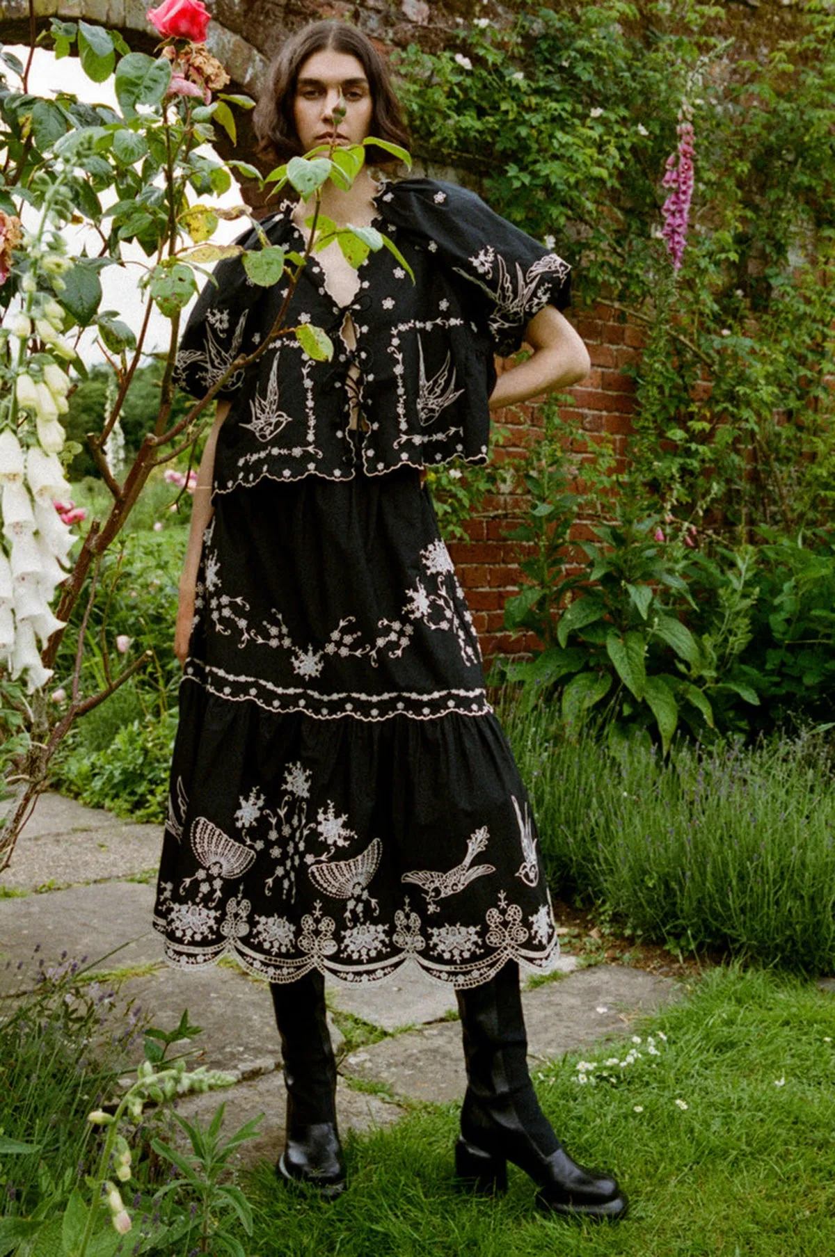 Kingsley Embroidery Tie Front Top Black