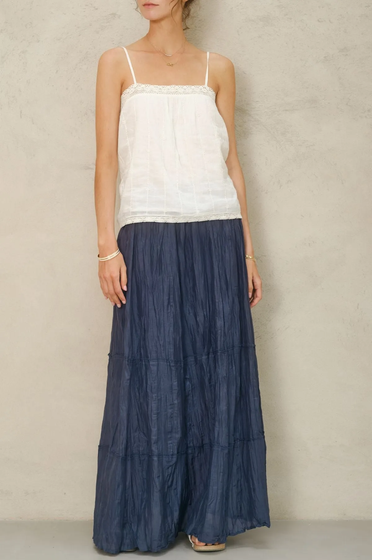 Kora Cotton Silk Maxi Skirt Indigo