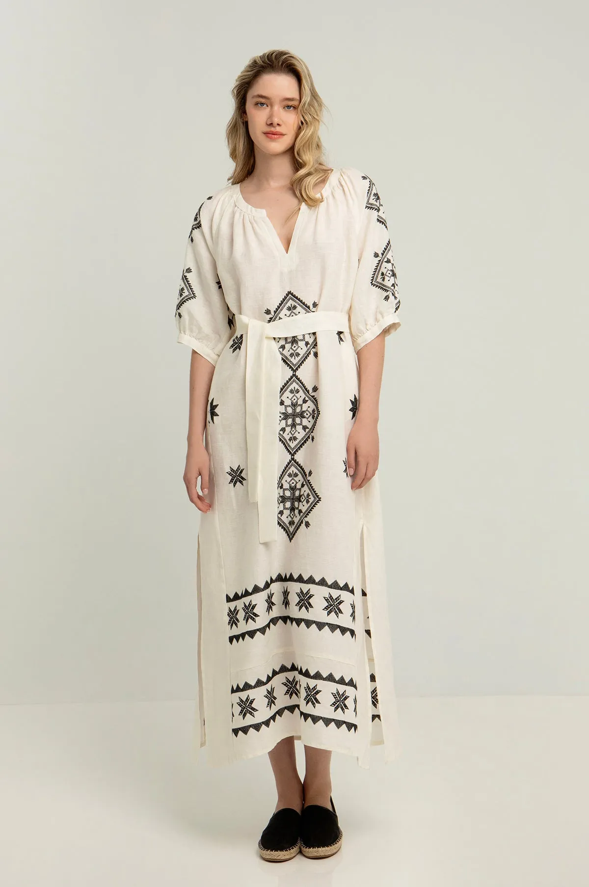 Lefkada S/S Long Dress Natural/Black