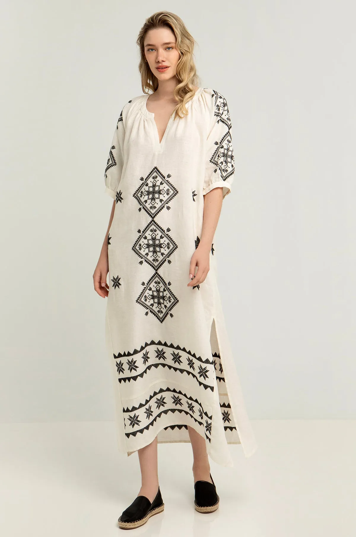 Lefkada S/S Long Dress Natural/Black