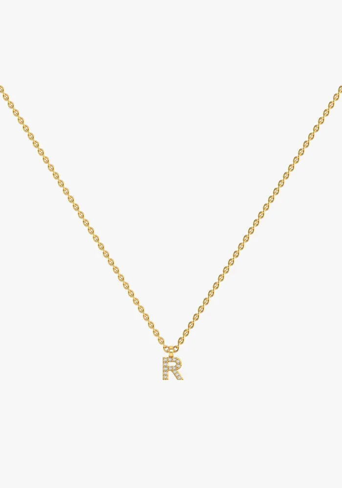 Letter 18K Gold Necklace w. Lab-Grown Diamonds