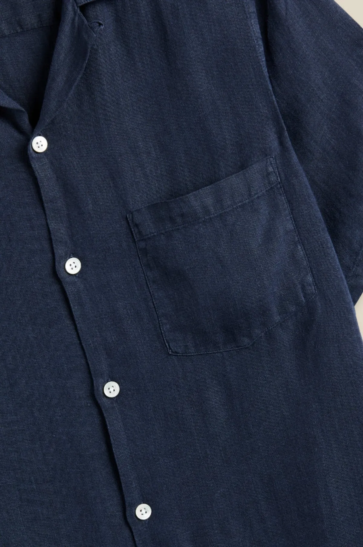 Linen Camp Collar Shirt Navy