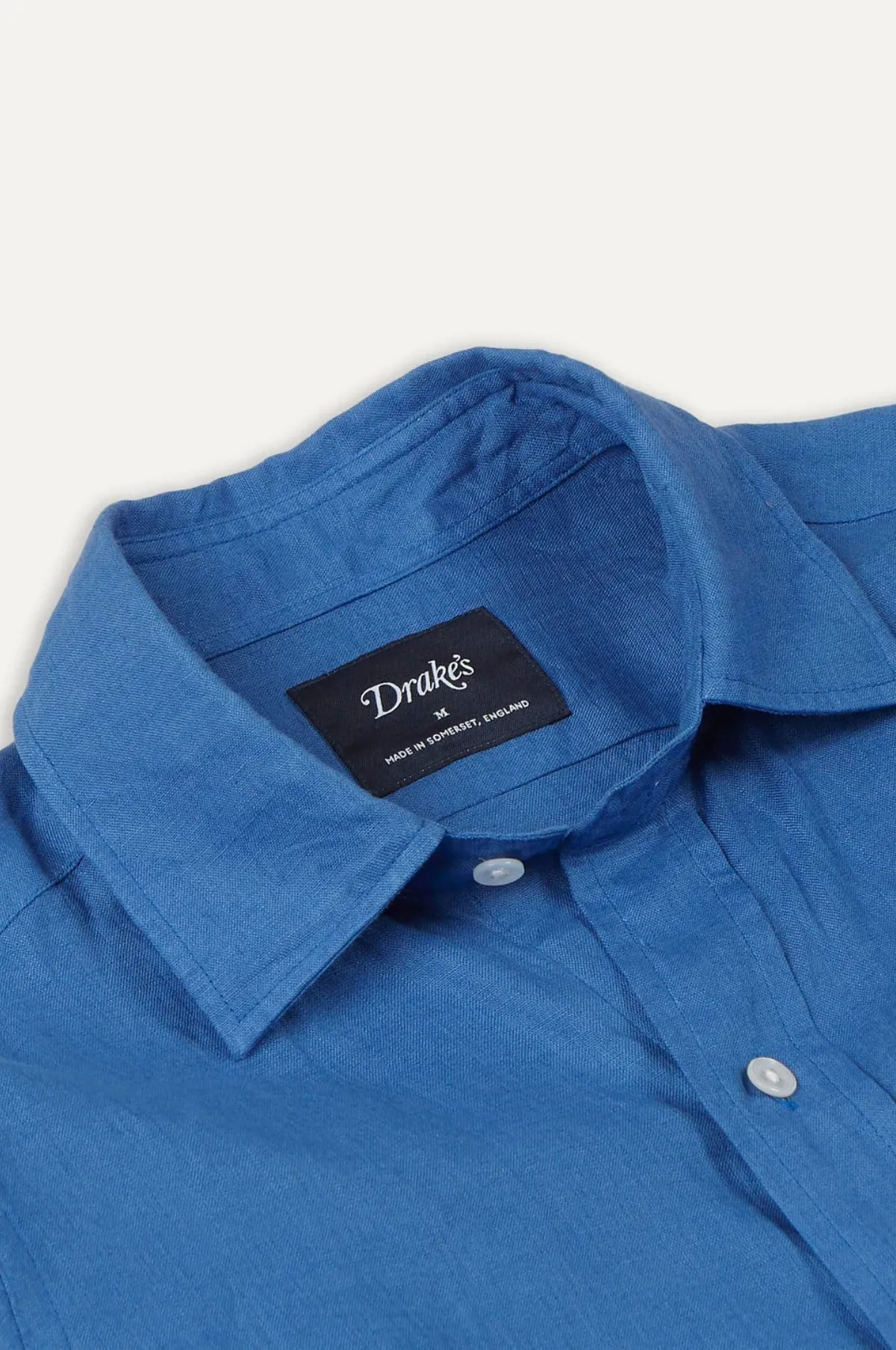 Linen Spread Collar Shirt Blue