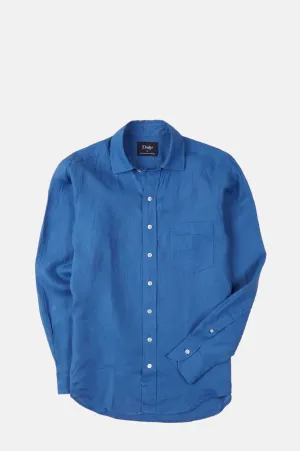Linen Spread Collar Shirt Blue