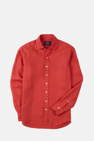 Linen Spread Collar Shirt Red