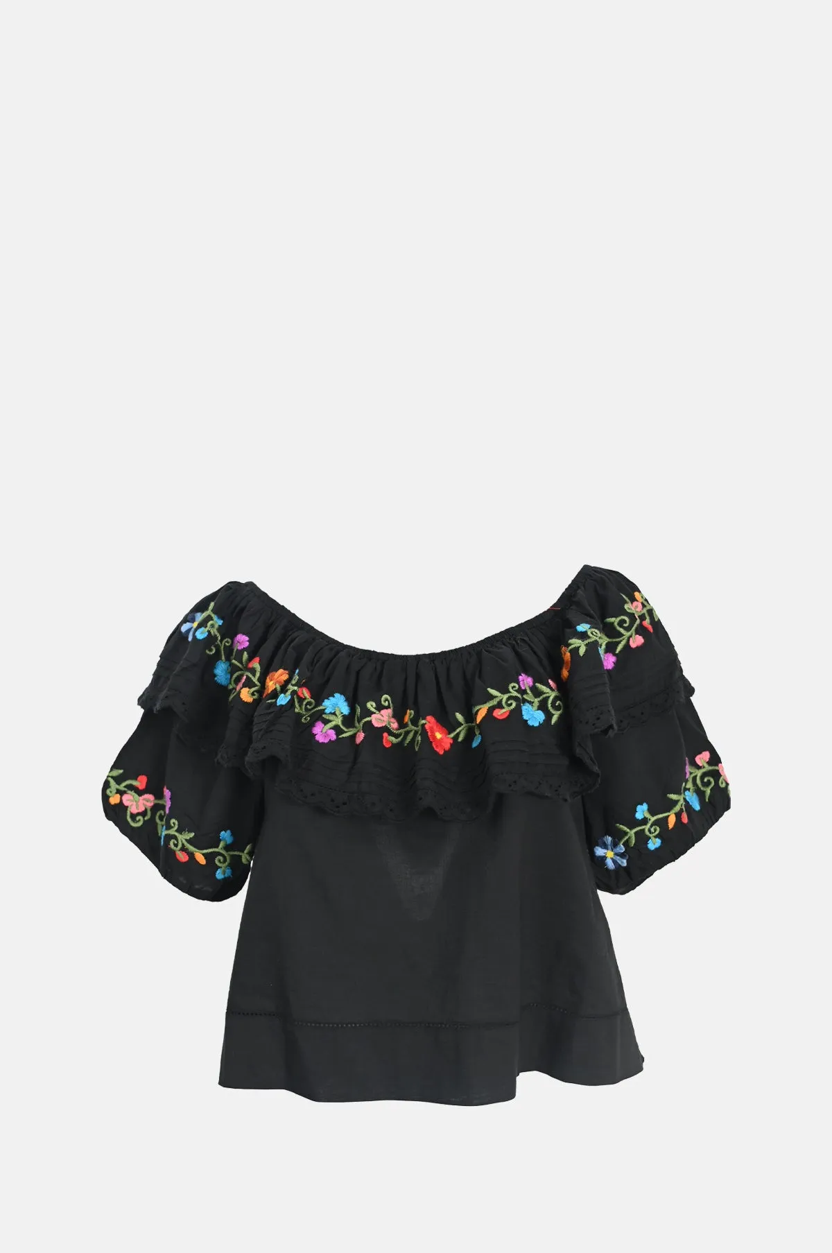 Lisette Top Ombre Floral Embroidery Black