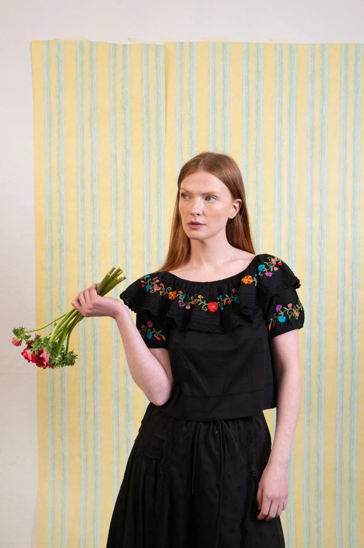 Lisette Top Ombre Floral Embroidery Black