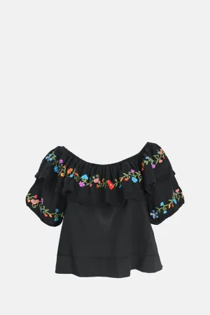 Lisette Top Ombre Floral Embroidery Black