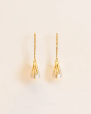 Long signature grigri 18K Gold Hoops w. Pearl