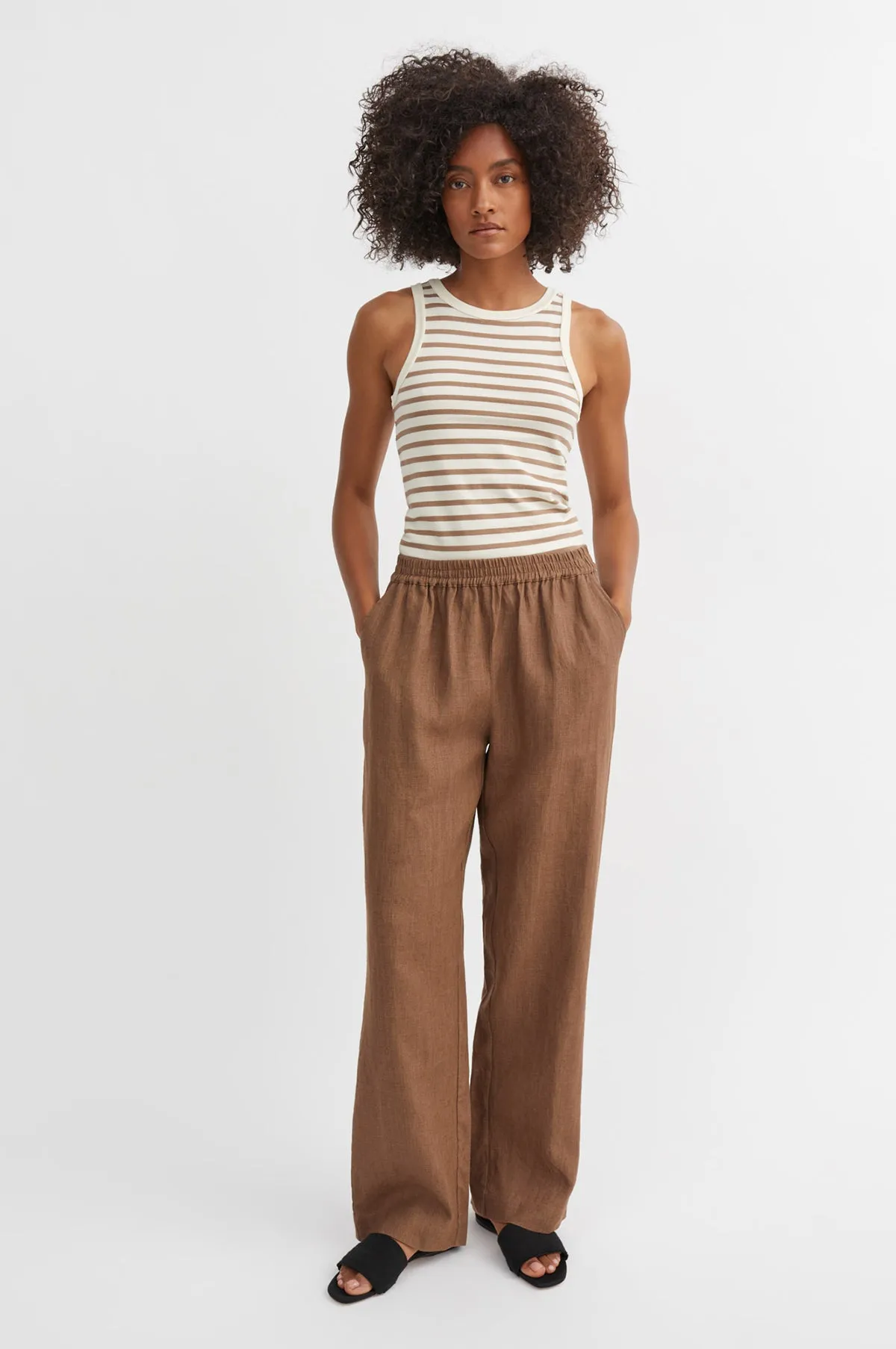 Loui Tank Top Light Brown/White Stripe
