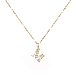 Love Letter M 18K Gold Necklace w. Diamonds
