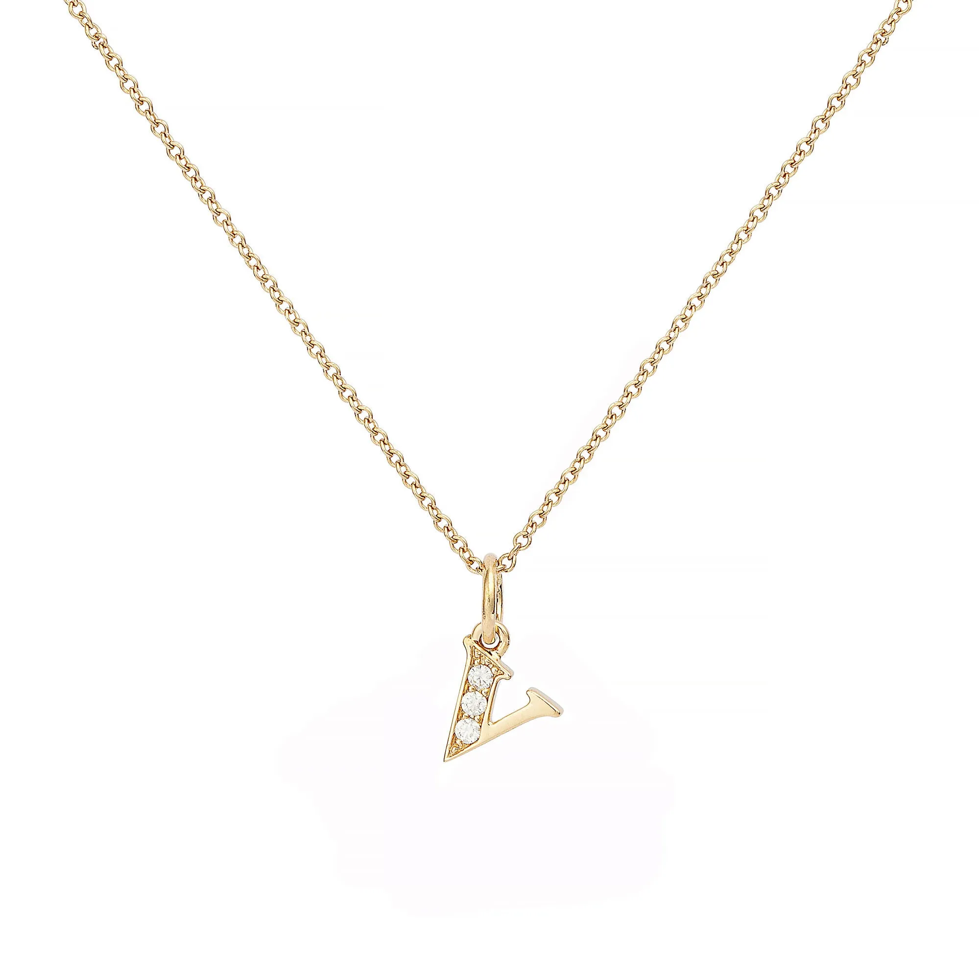 Love Letter V 18K Gold Necklace w. Diamonds