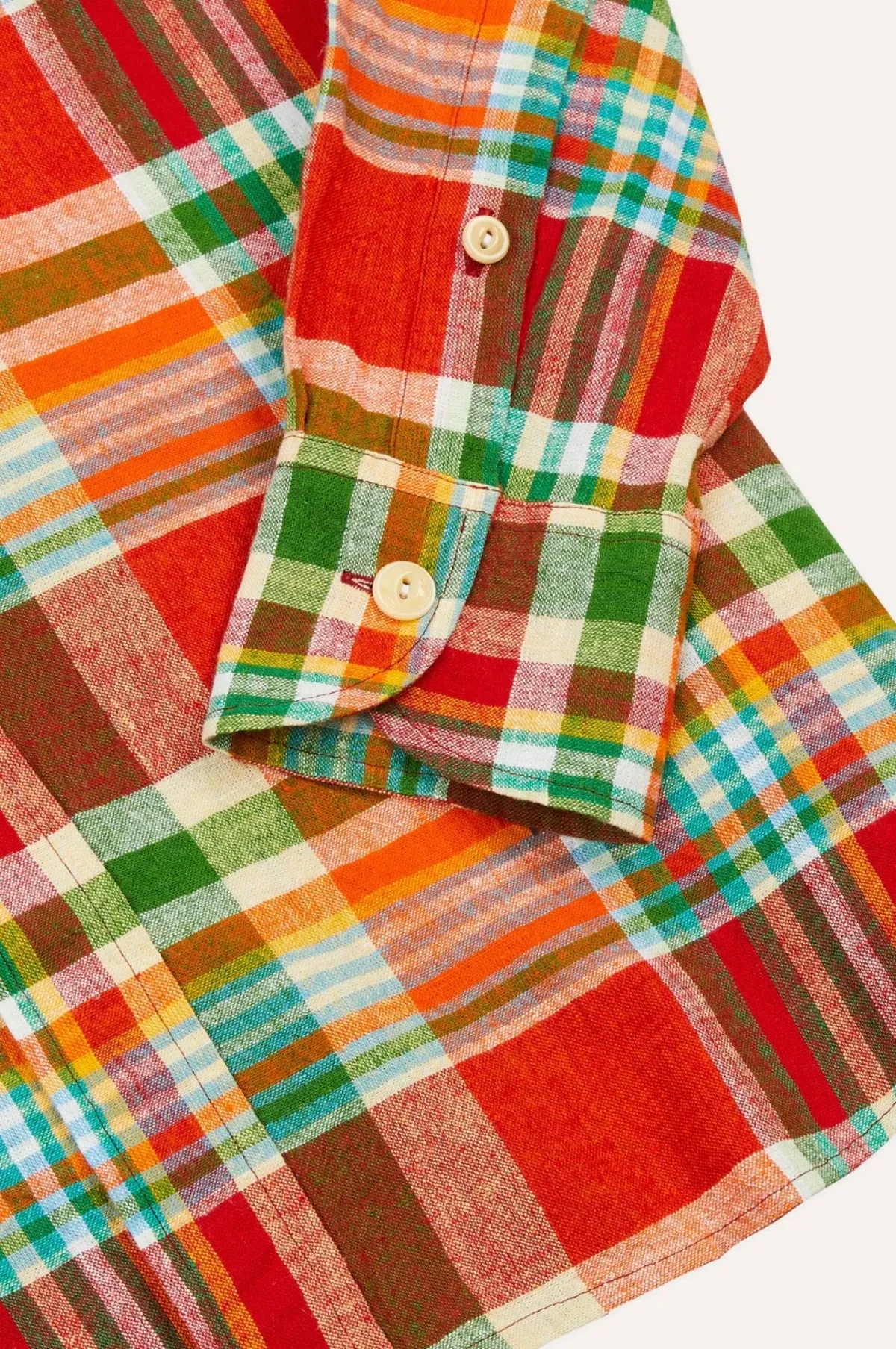 Madras Linen-Cotton Work Shirt Red, Org & Green