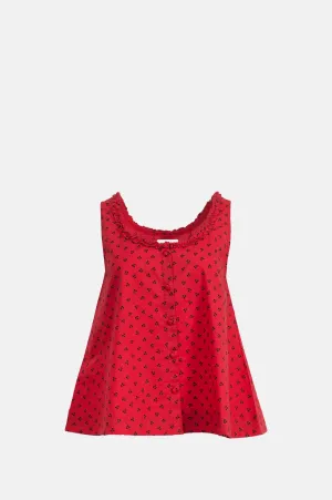 Mafalda Ruffle Neck Top Red Cherry