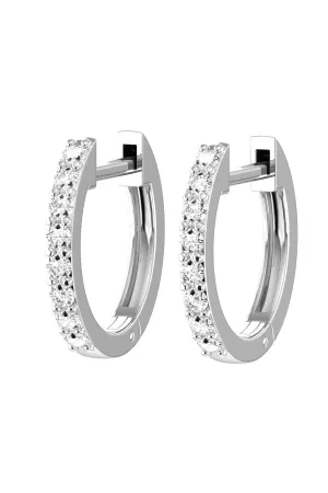 Medium Line 18K White Gold Hoops w. Lab-Grown Diamonds