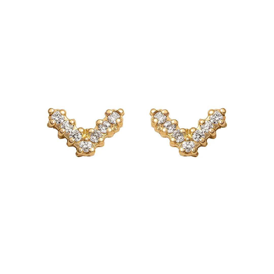 Mini V Pave 18K Gold Stud w. Diamonds