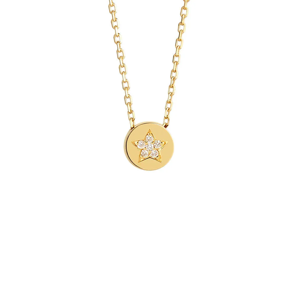 Modern Words Fine Star 18K Gold Necklace w. Diamond