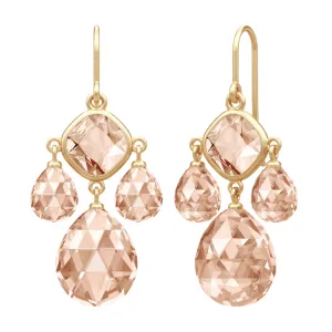 Olivia Chandelier Peach Morganite Gold Plated Earrings w. Crystal