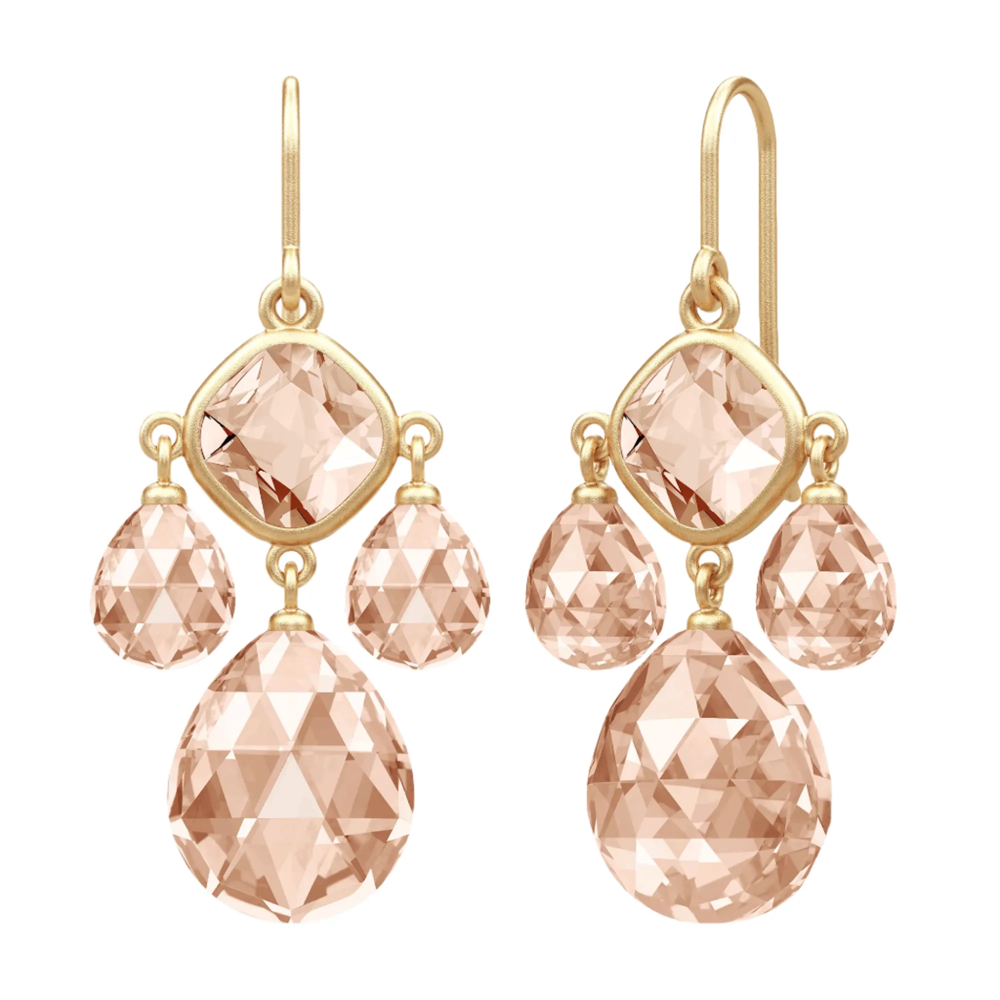 Olivia Chandelier Peach Morganite Gold Plated Earrings w. Crystal