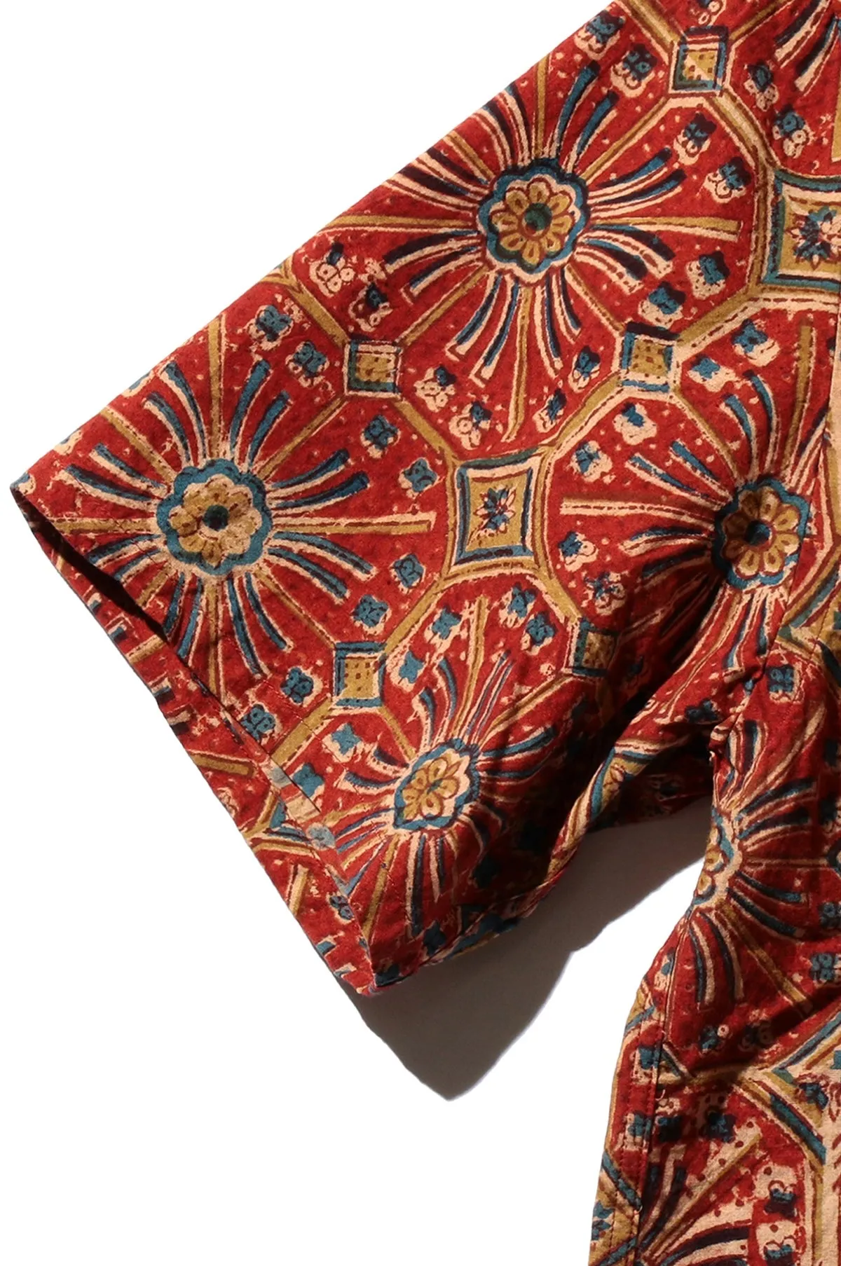 Open Collar Block Print Flower Red