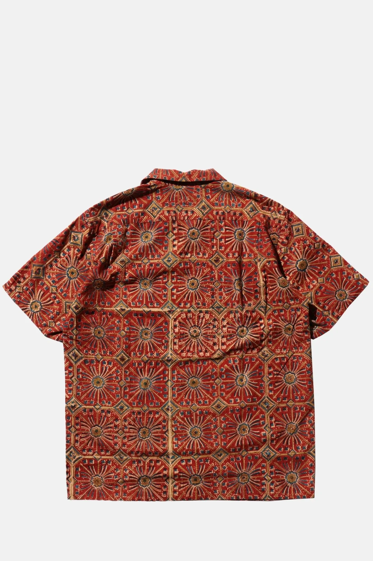 Open Collar Block Print Flower Red