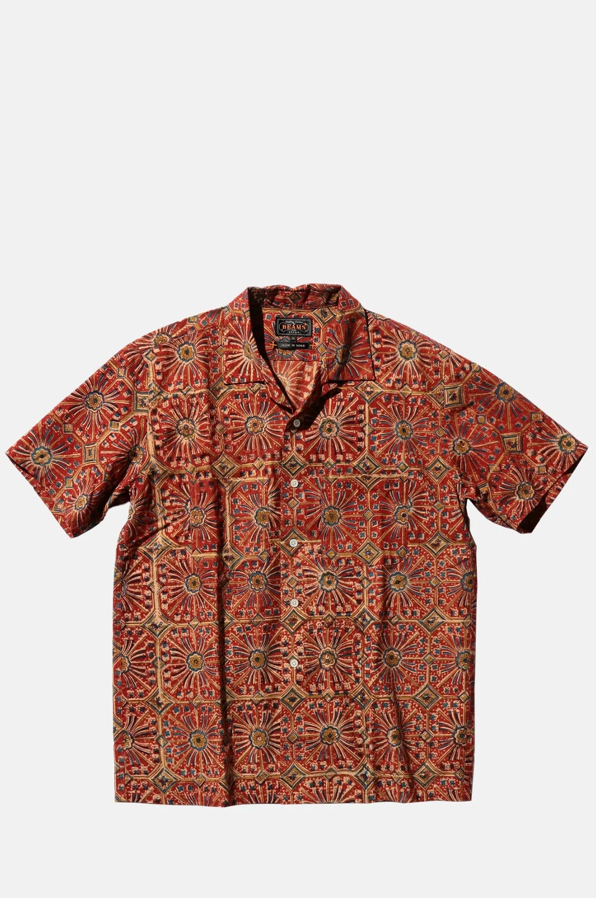 Open Collar Block Print Flower Red