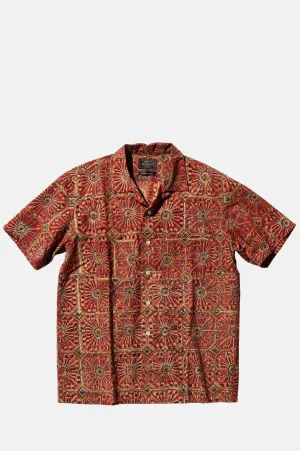 Open Collar Block Print Flower Red