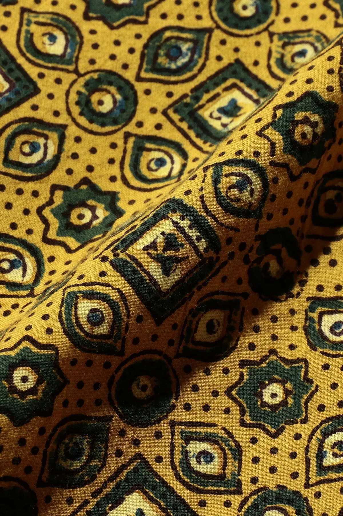 Open Collar Block Print Islamic Geometric Pattern Mustard