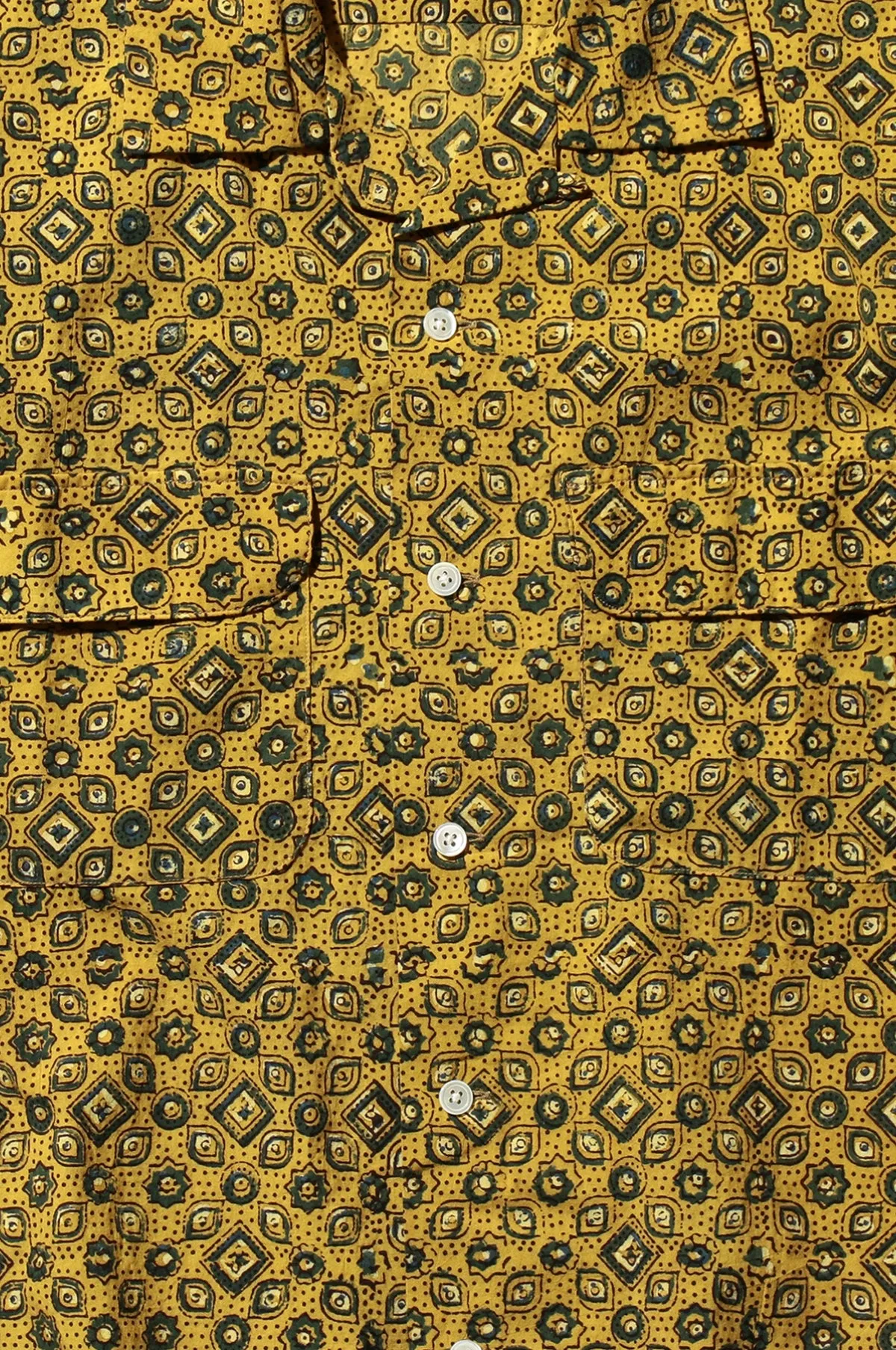 Open Collar Block Print Islamic Geometric Pattern Mustard
