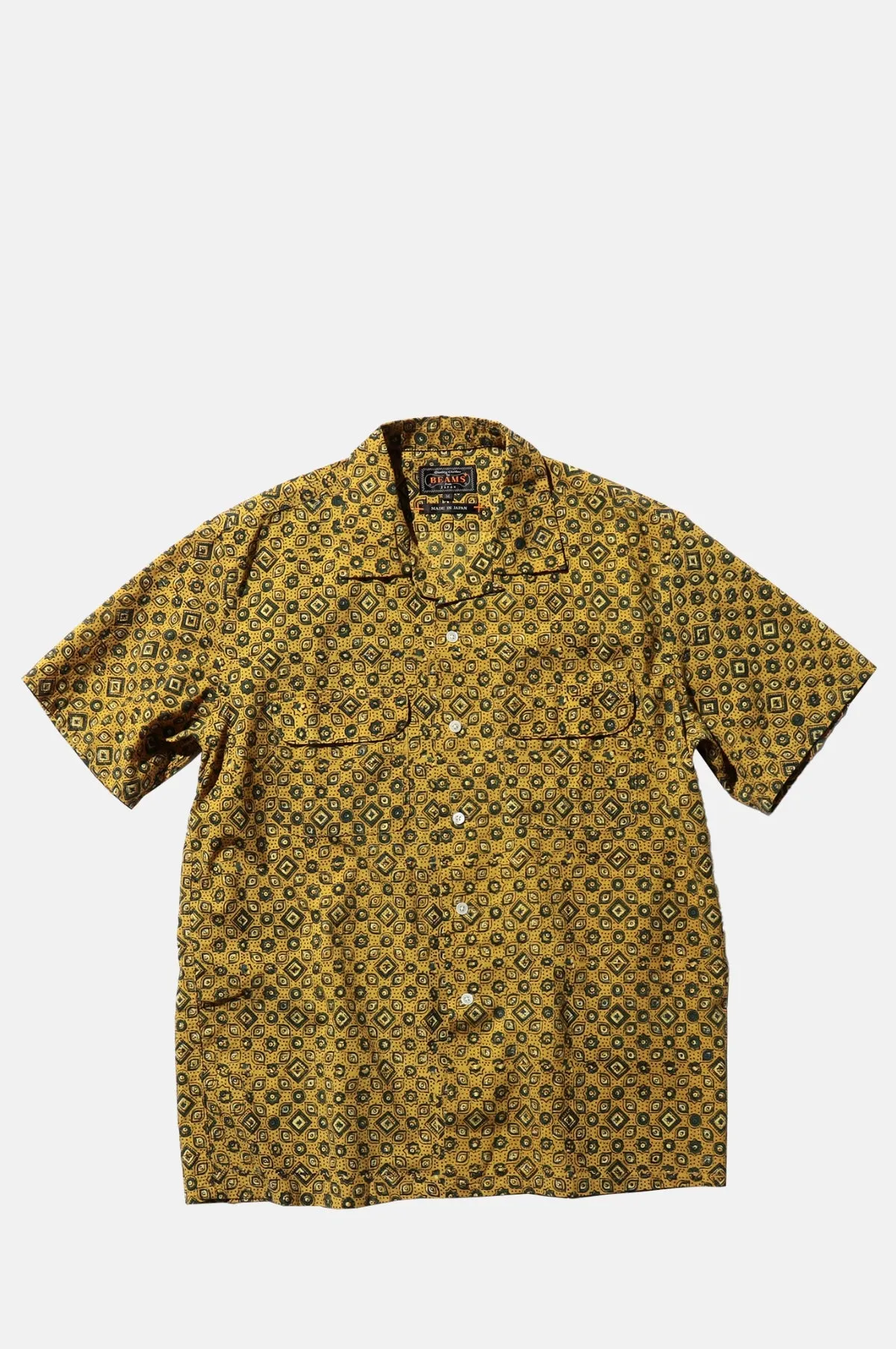 Open Collar Block Print Islamic Geometric Pattern Mustard
