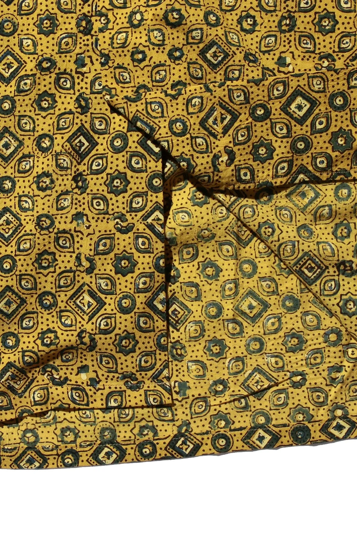 Open Collar Block Print Islamic Geometric Pattern Mustard