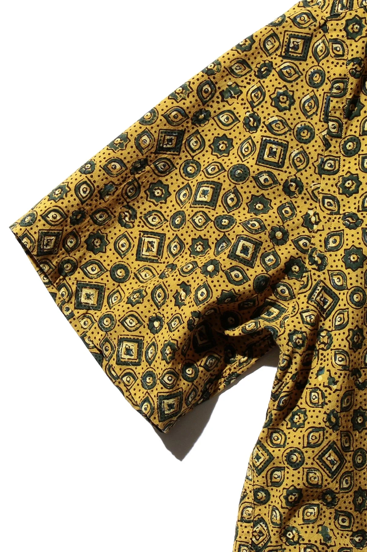 Open Collar Block Print Islamic Geometric Pattern Mustard