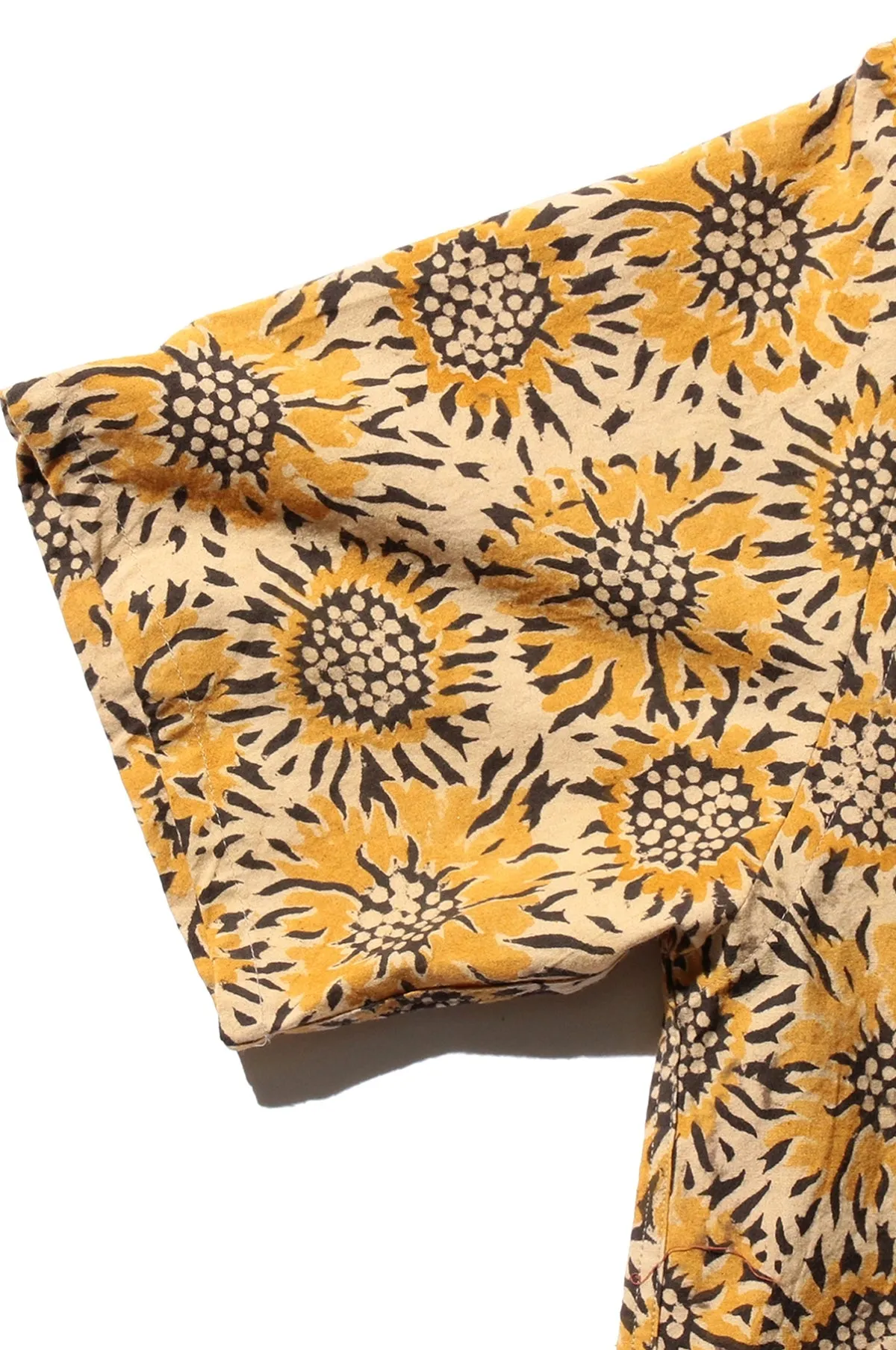 Open Collar Block Print Sun Flower Yellow