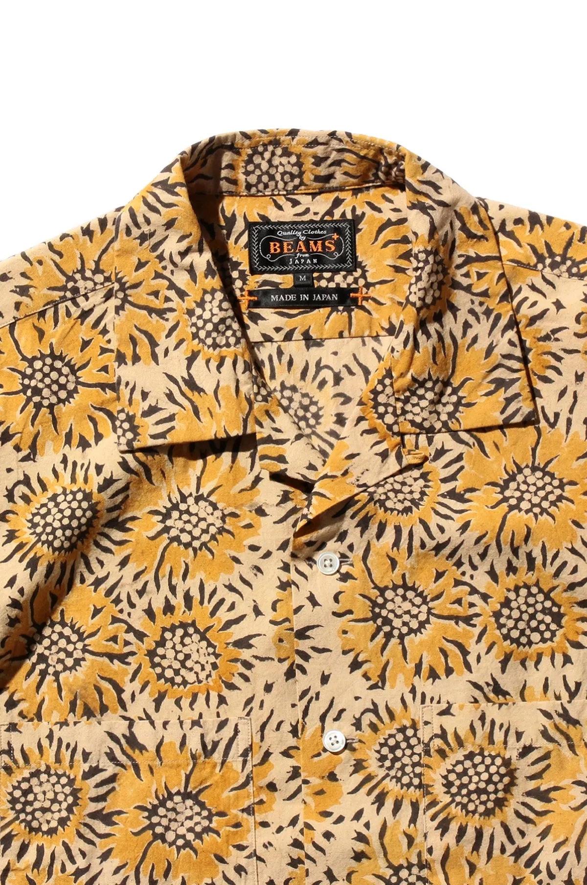 Open Collar Block Print Sun Flower Yellow