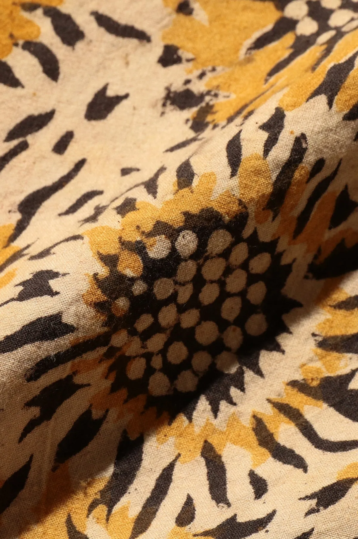 Open Collar Block Print Sun Flower Yellow