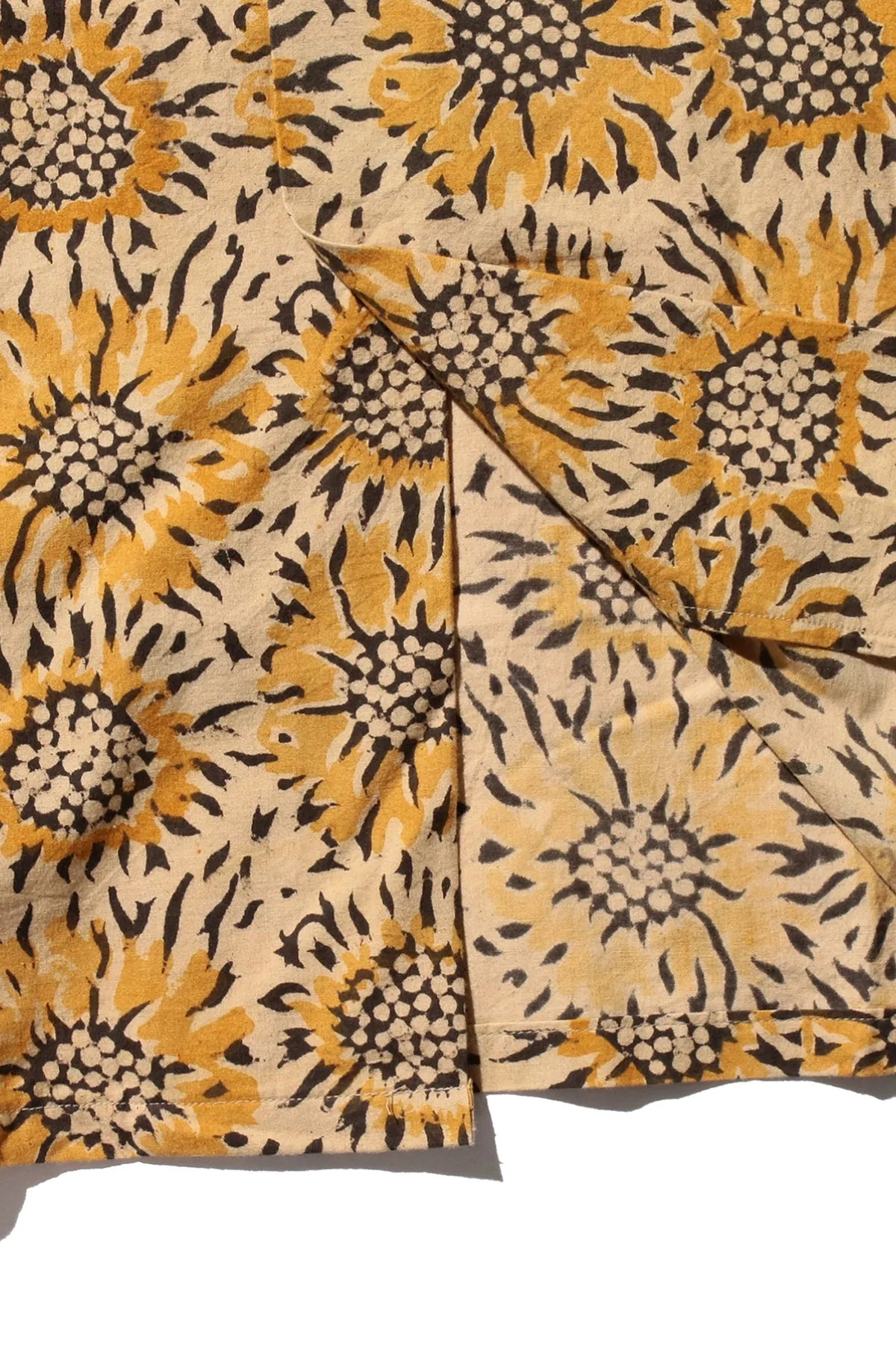 Open Collar Block Print Sun Flower Yellow