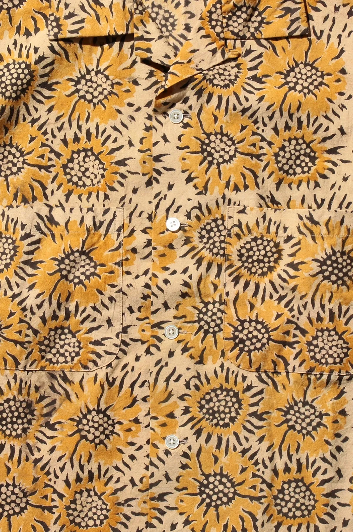 Open Collar Block Print Sun Flower Yellow