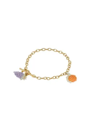Orange and Grape Bracelet Gold Plated, Orange and Purple Beads