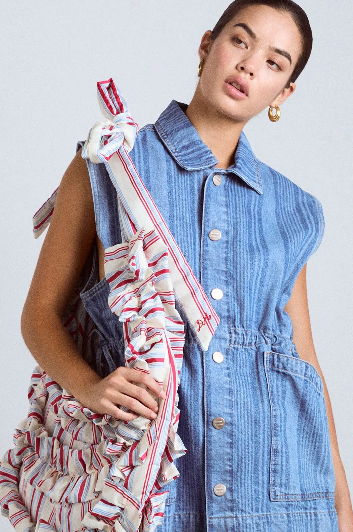 Oversized Quinn Ruffle Bag Cherry Stripe Multi
