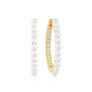 Padua Grande Gold Plated Hoops w. White Zirconias & Pearls