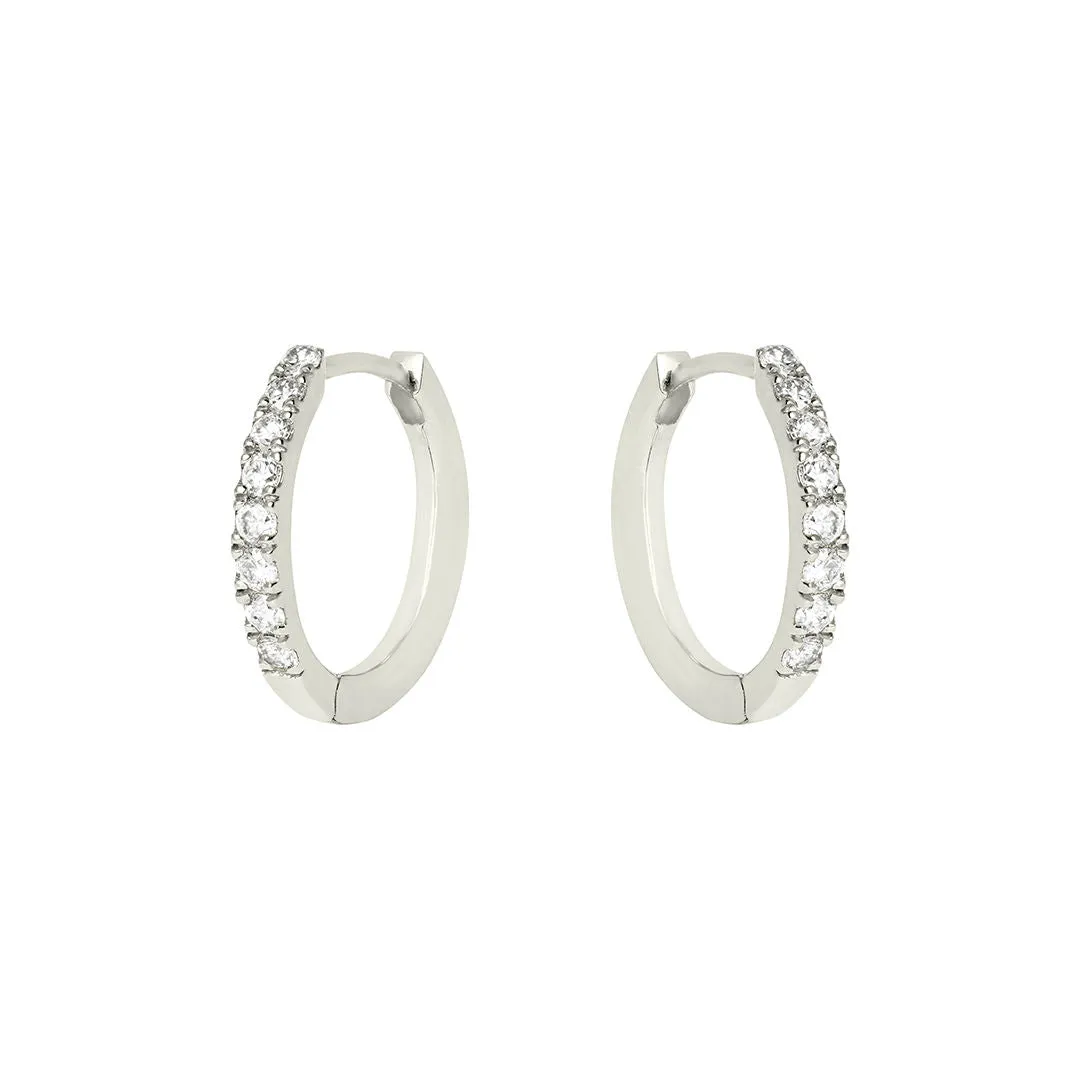 Pave Huggie 18K White Gold Huggie w. Diamonds