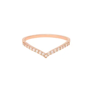 Pave V Band 18K Rose Gold Ring w. Diamonds