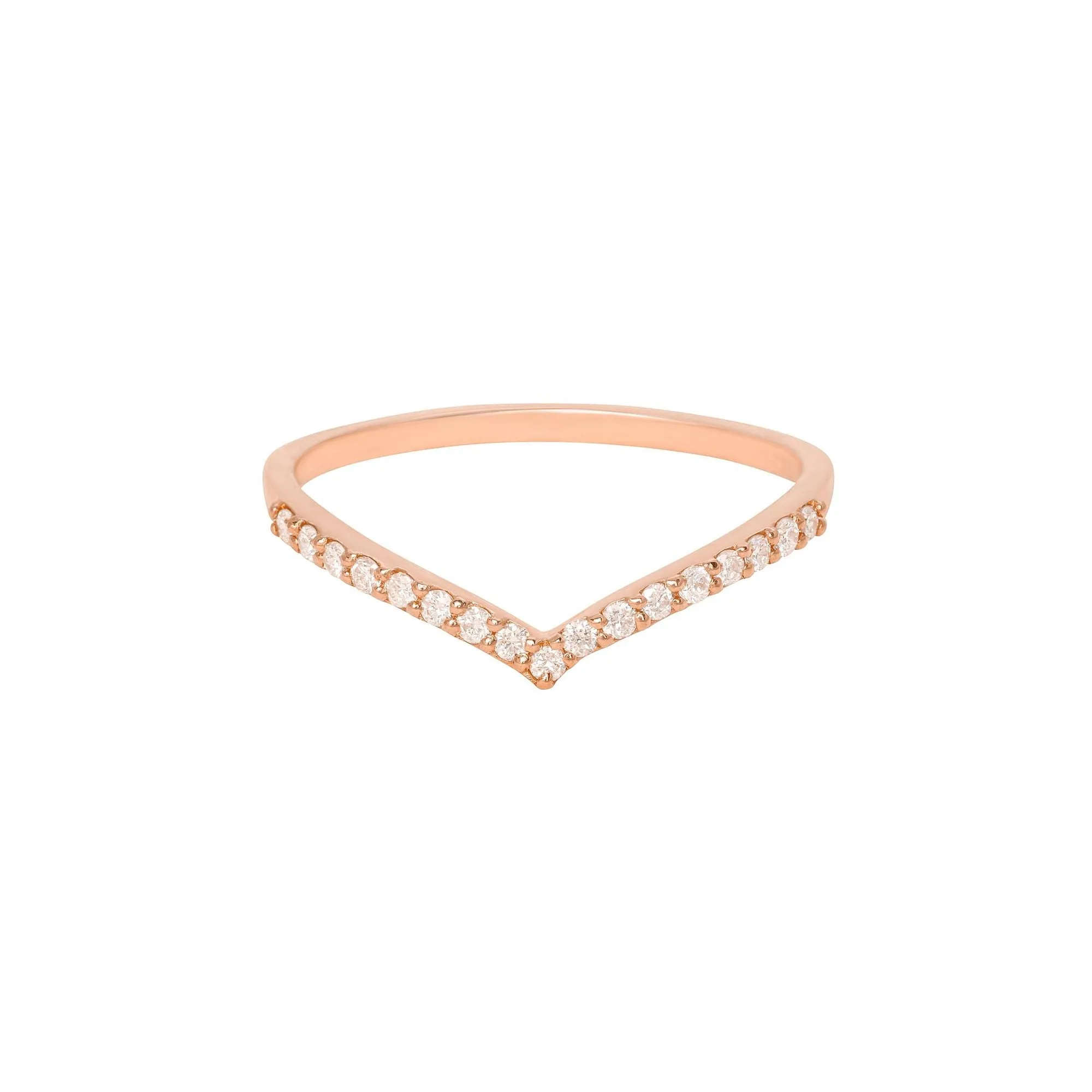 Pave V Band 18K Rose Gold Ring w. Diamonds