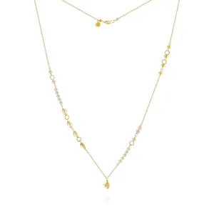 Piccolo Mellow Aura 18K Gold Necklace, 62 cm w. Pearl, Quartz & Sapphire
