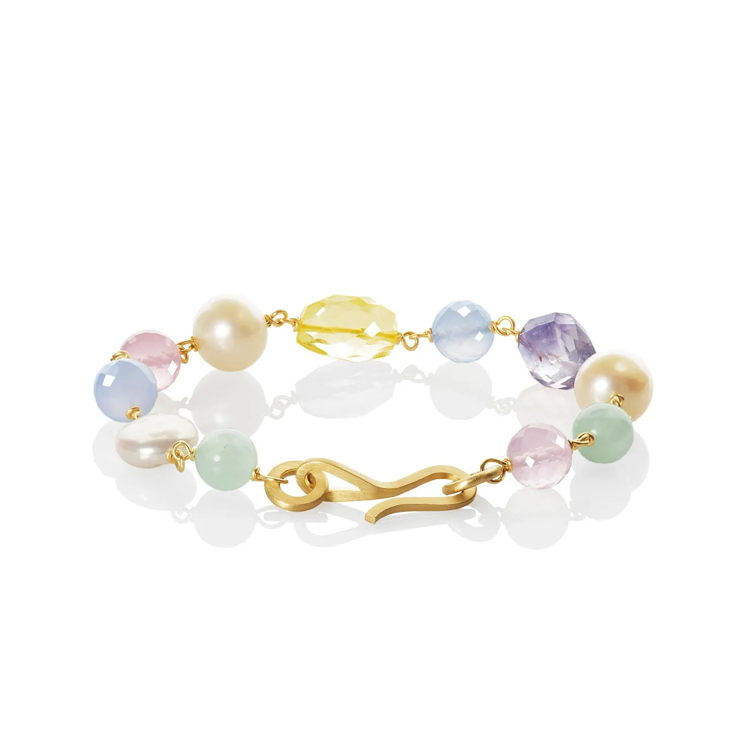 Piccolo Northern Light Limited Edition 18K Gold Bracelet w. Amethyst, Quartz & Pearl