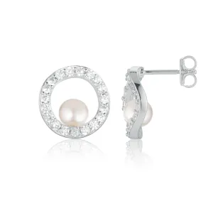 Ponza Circolo Silver Earrings w. Zirconias & Pearl