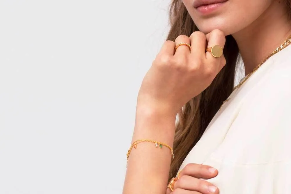 Princess Baquette Gold Plated Bracelet w. White Zirconias