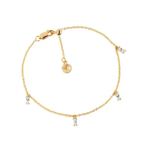 Princess Baquette Gold Plated Bracelet w. White Zirconias